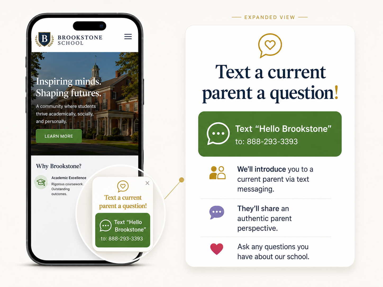 ParentLead invite graphic showing a school website with a text-a-parent invitation